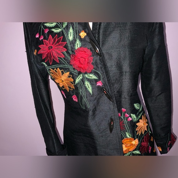 Floral Embroidered Silk  Black Blouse - Picture 2 of 11